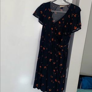 Black with orange sun blossoms wrap dress